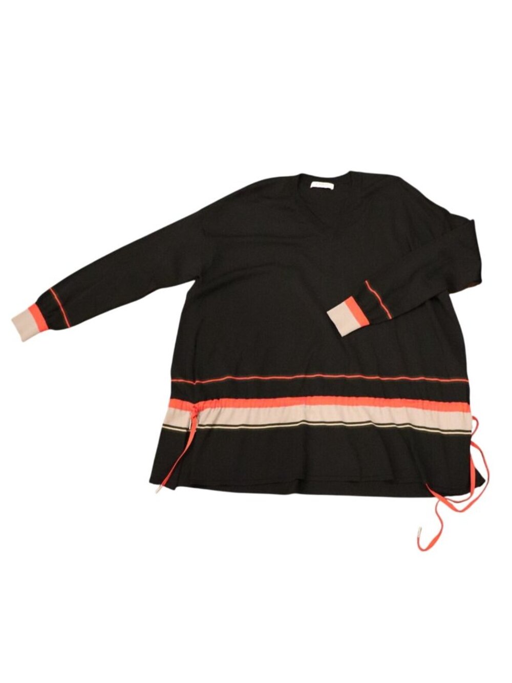Givenchy Black Wool Sweater With Red & Beige Striped Details And Adjustable Wais